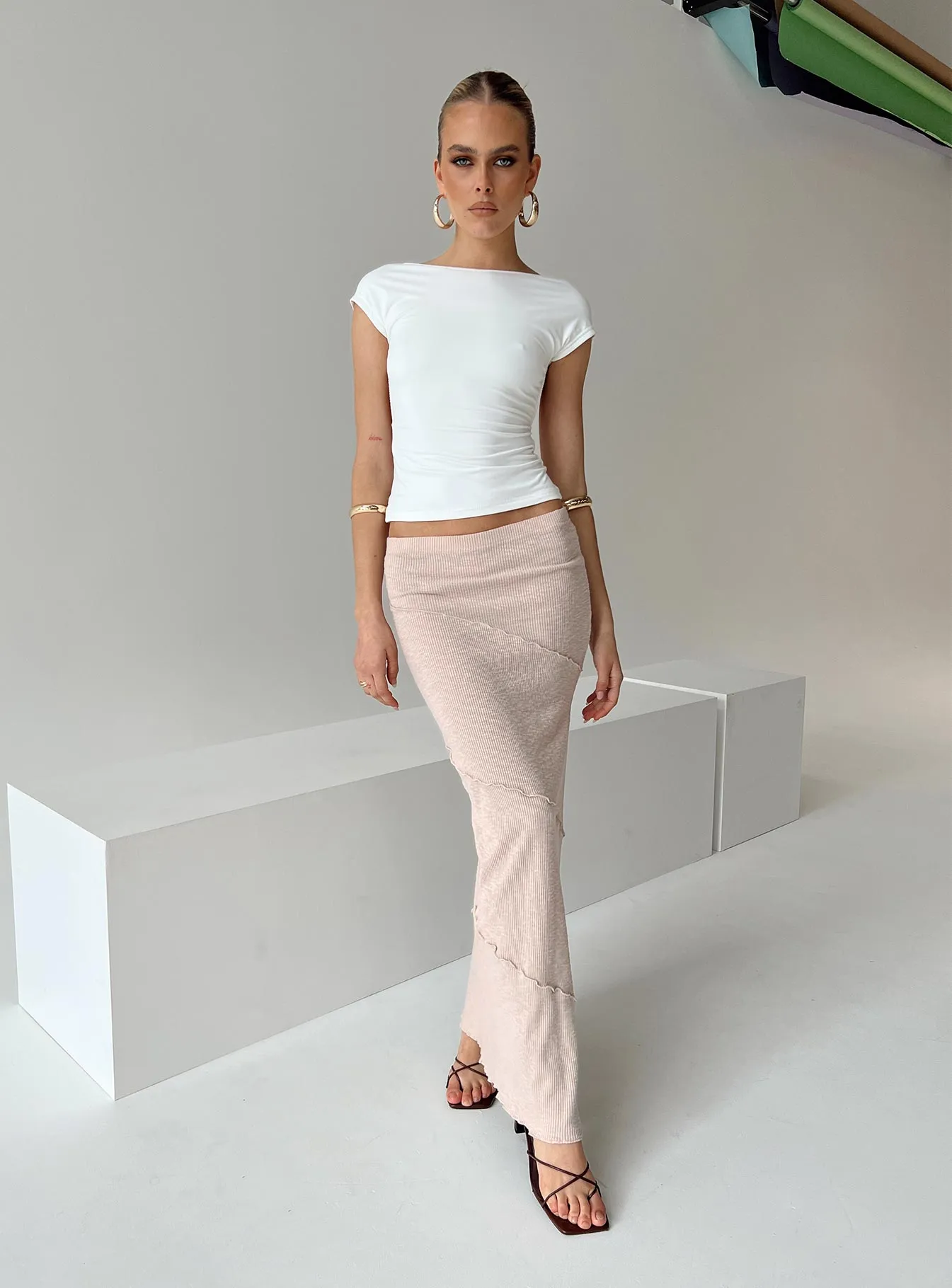 Light Edge Oscar Split Maxi Skirt Beige