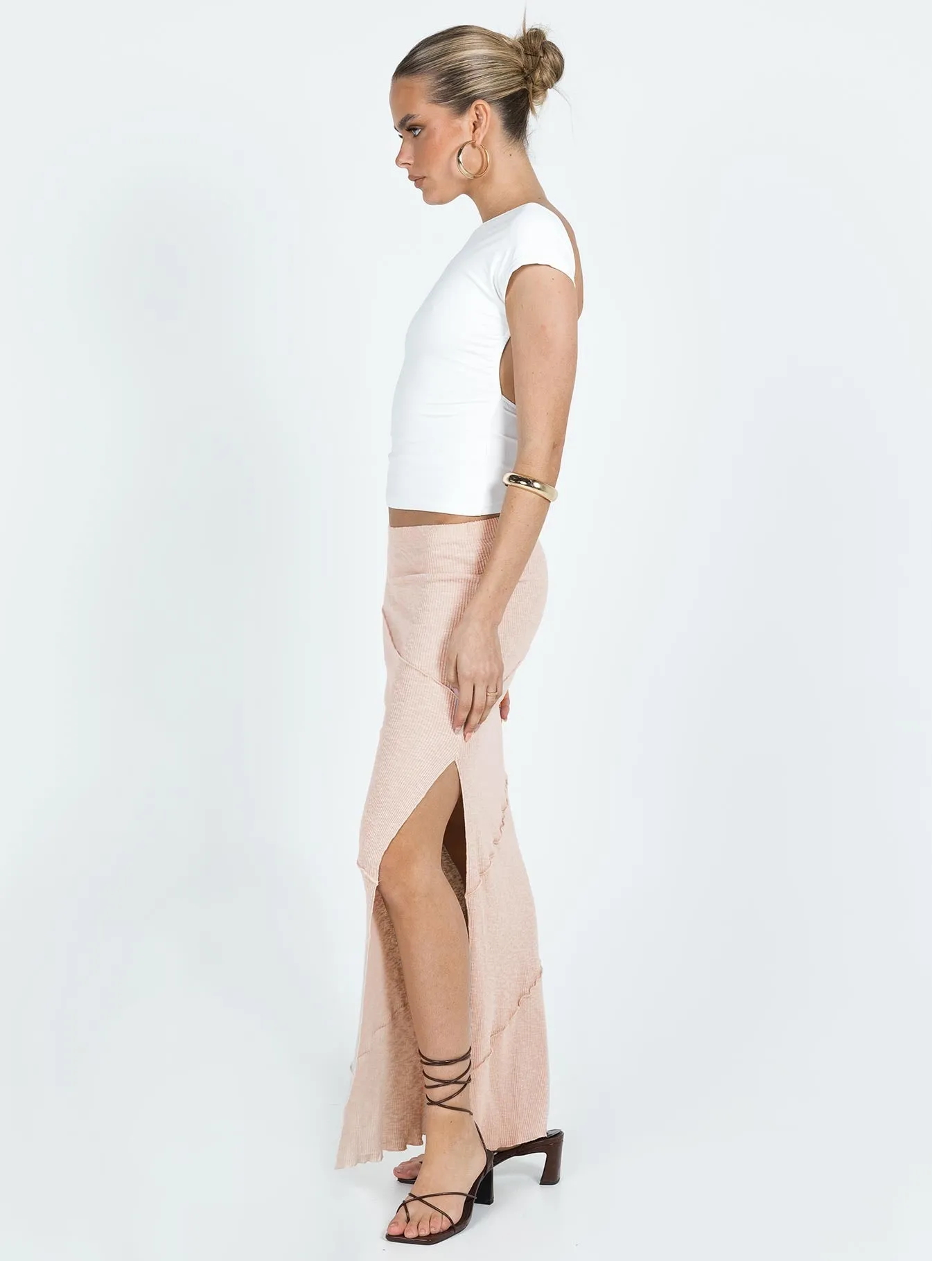 Oscar Split Maxi Skirt Beige Breathable Material