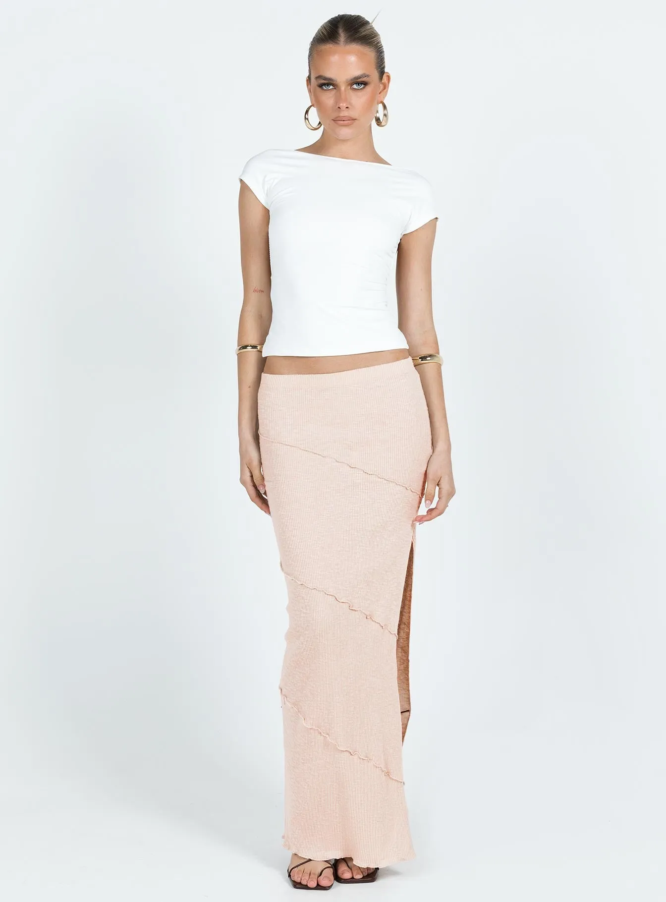 Mini length Oscar Split Maxi Skirt Beige