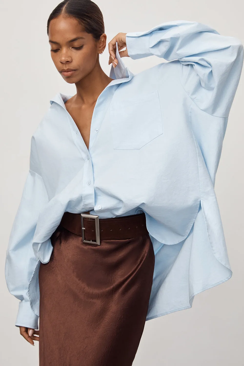 RHEA 2.0 ICE BLUE OVERSIZED COTTON SHIRT AdvancedMoistureManagement
