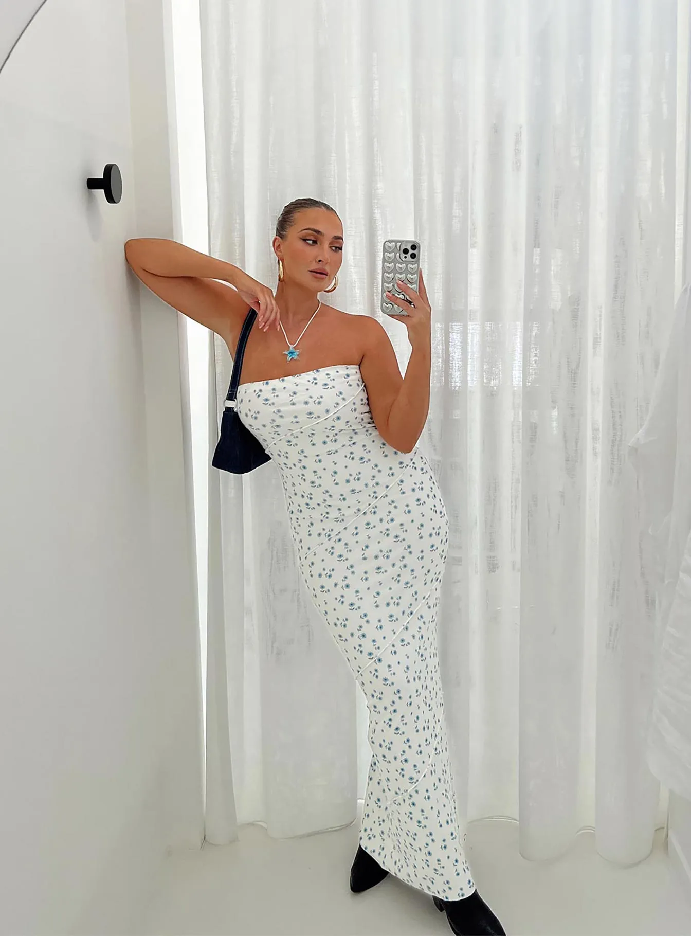 Oscar Maxi Dress Blue Floral Fluid Cut Sunset Glow