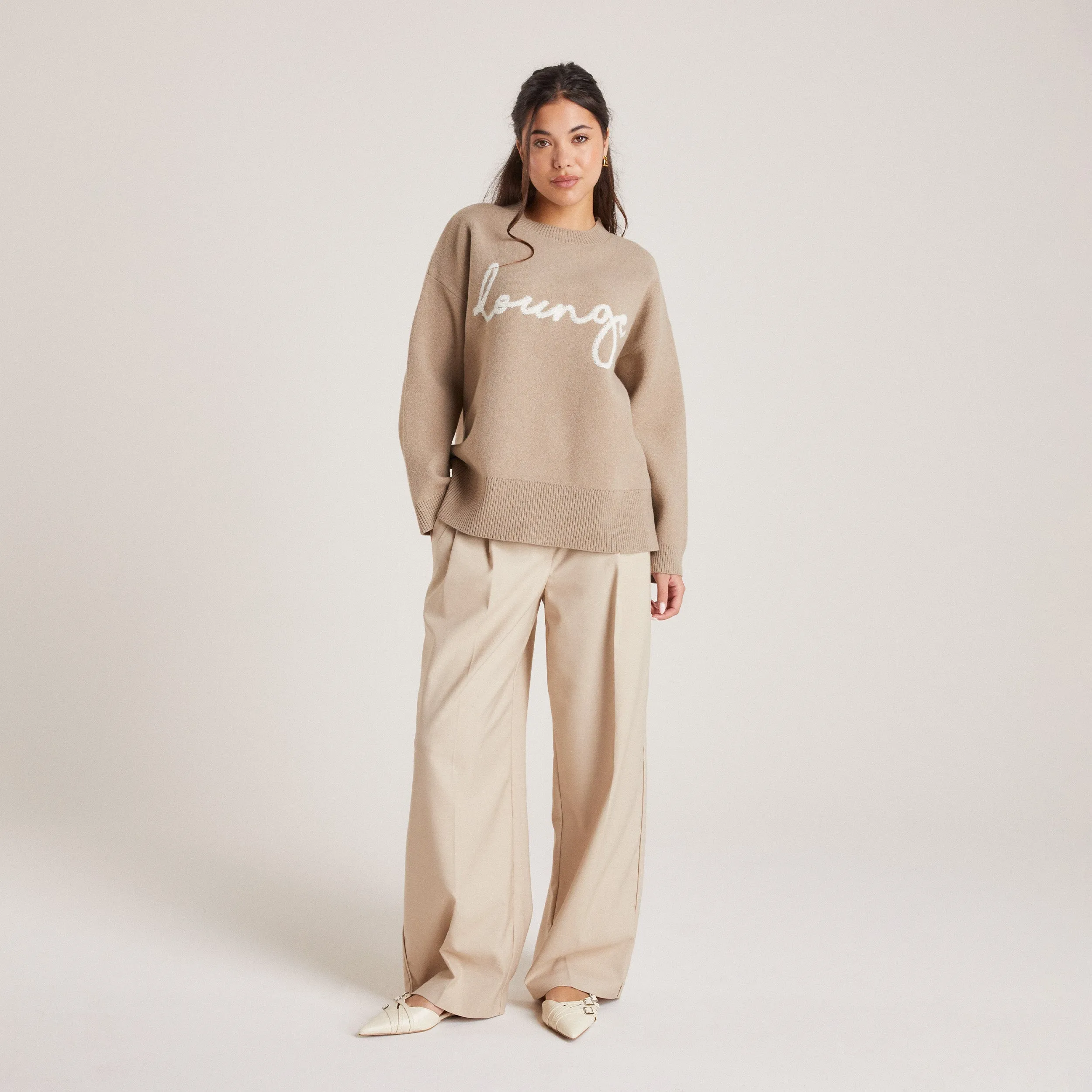 Lounge Knitted Crew Neck Jumper - Bread Comfortable Design product couple intimacy