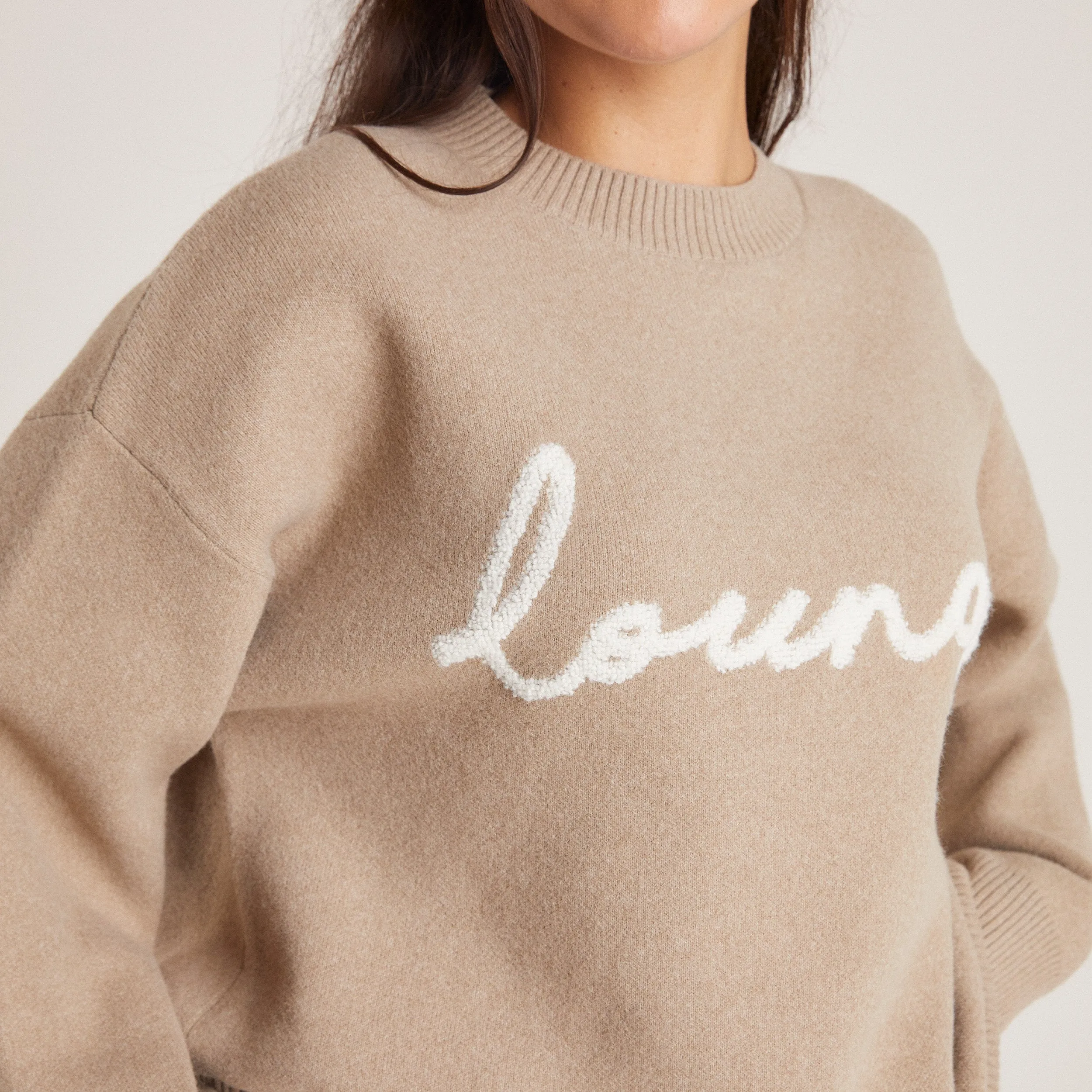 Street Layer Two-Tone Design Lounge Knitted Crew Neck Jumper - Bread