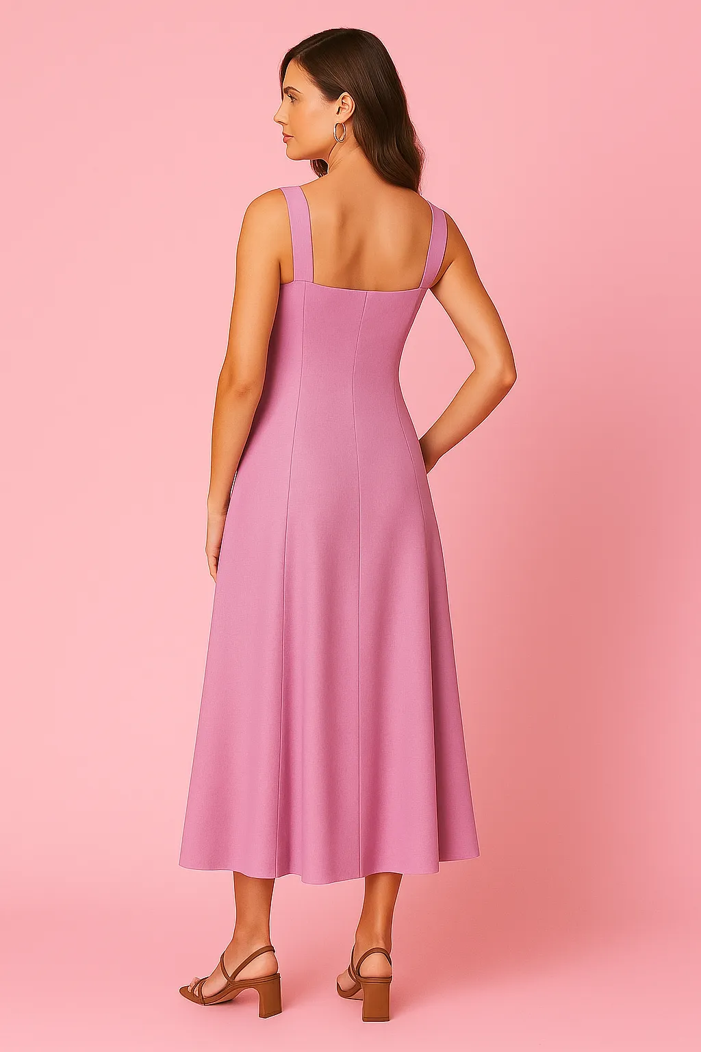 Trendy Fit Look Airy Silk Chloe Pink Seveless Midi Dress