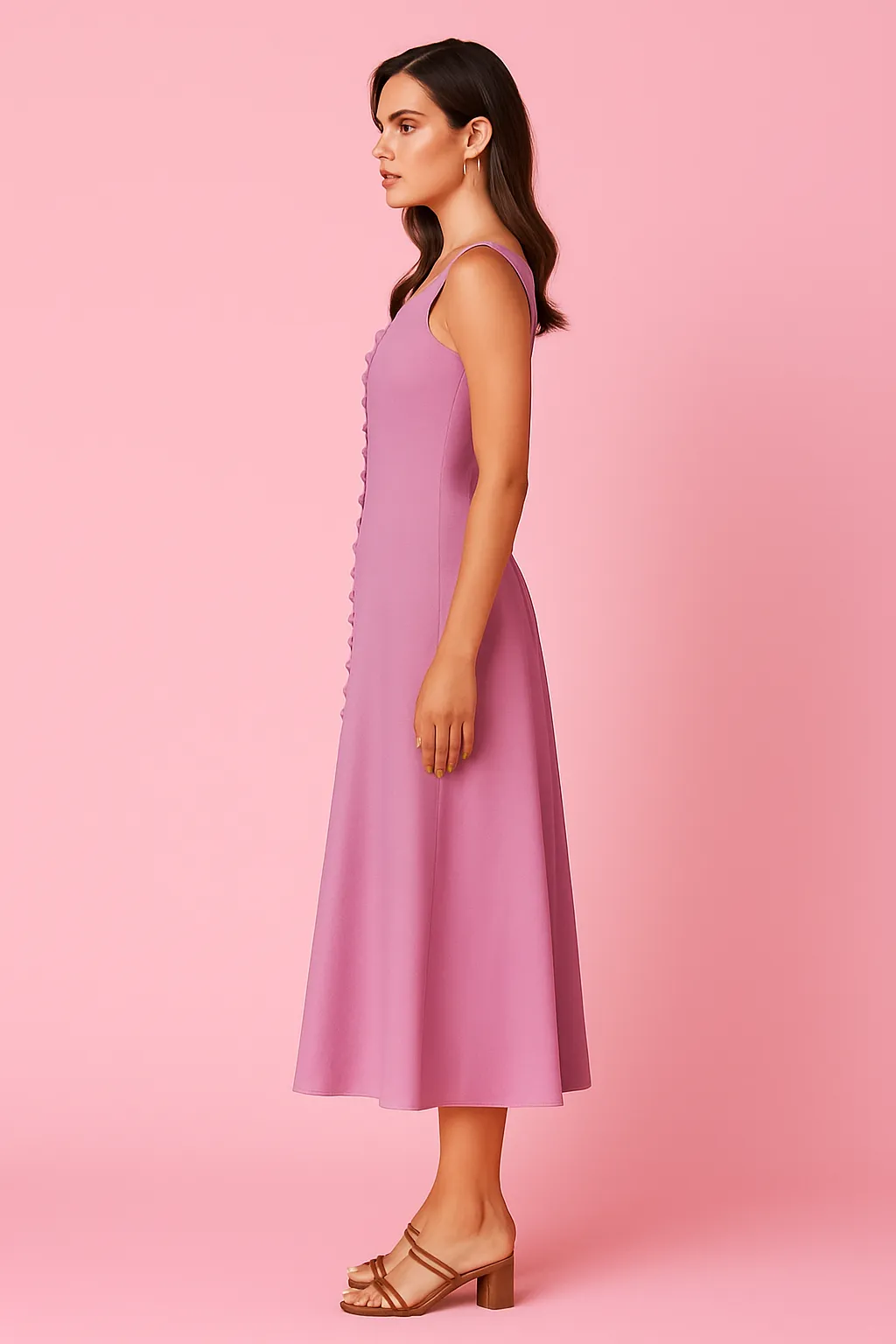 Chloe Pink Seveless Midi Dress Dressy Glow Lounge Vibes