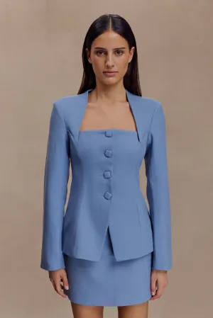 Christel Suiting Fitted Blazer - Ocean Blue Multi Directional Stretch