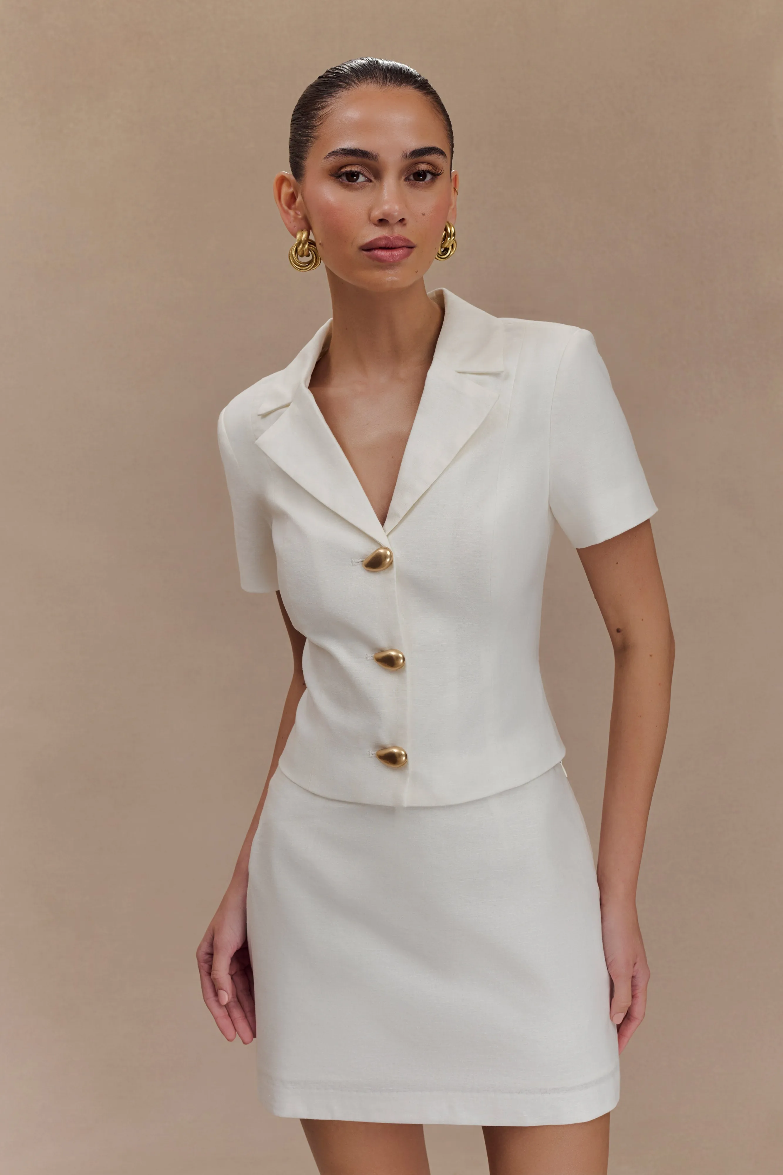 Glove Compatible Cuffs Ciara Linen Jacket - White