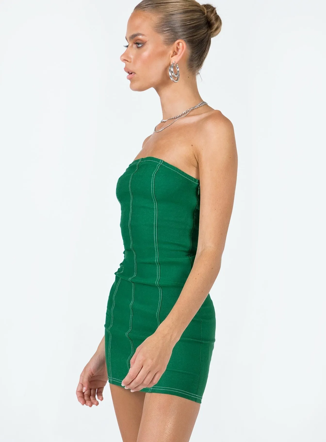 Cinder Mini Dress Green Vibrant Waist Fit Pearl-Detail