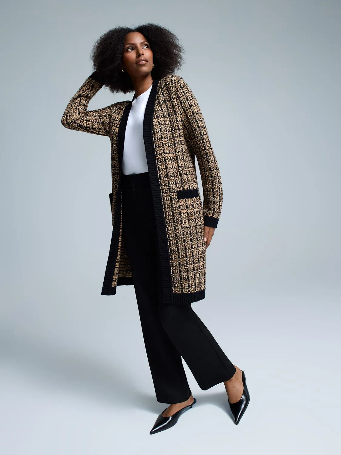 Metallic Tweed Duster YarnDyed Stripes Simple Layered