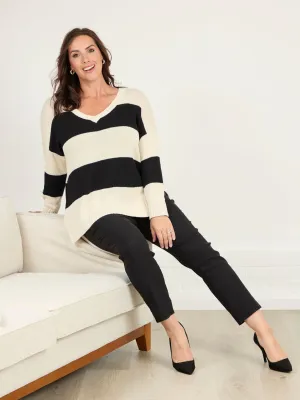 Seamless Circular Knit Knitwear Repair Toolkit Indira Stripe Jumper - Natural/Black