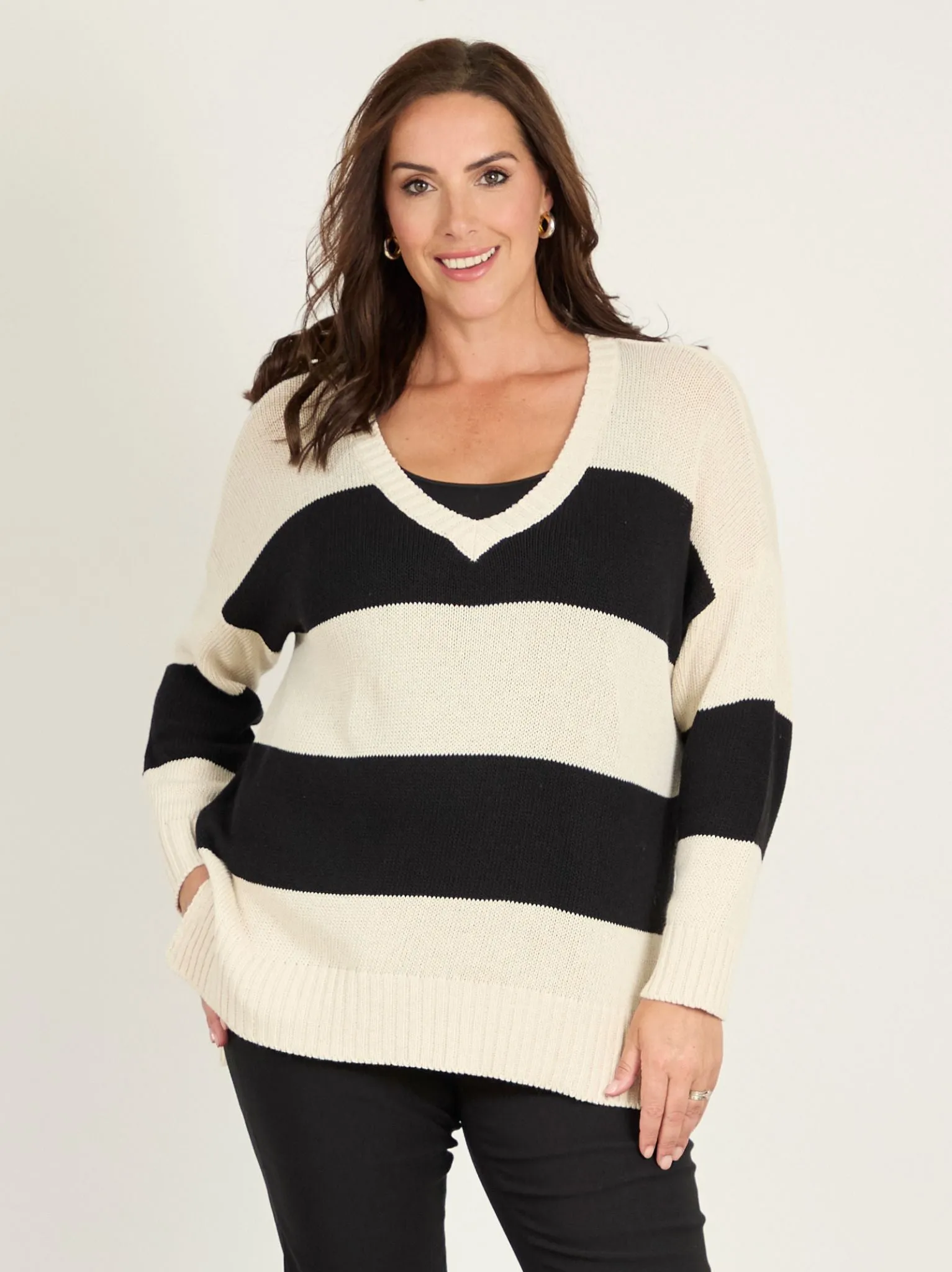 Indira Stripe Jumper - Natural/Black Reinforced Hems
