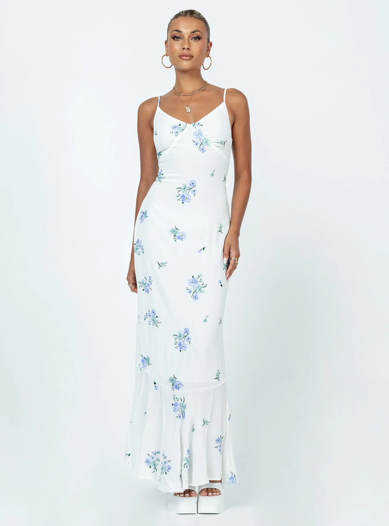 Sing Along Maxi Dress White / Blue Functional Style