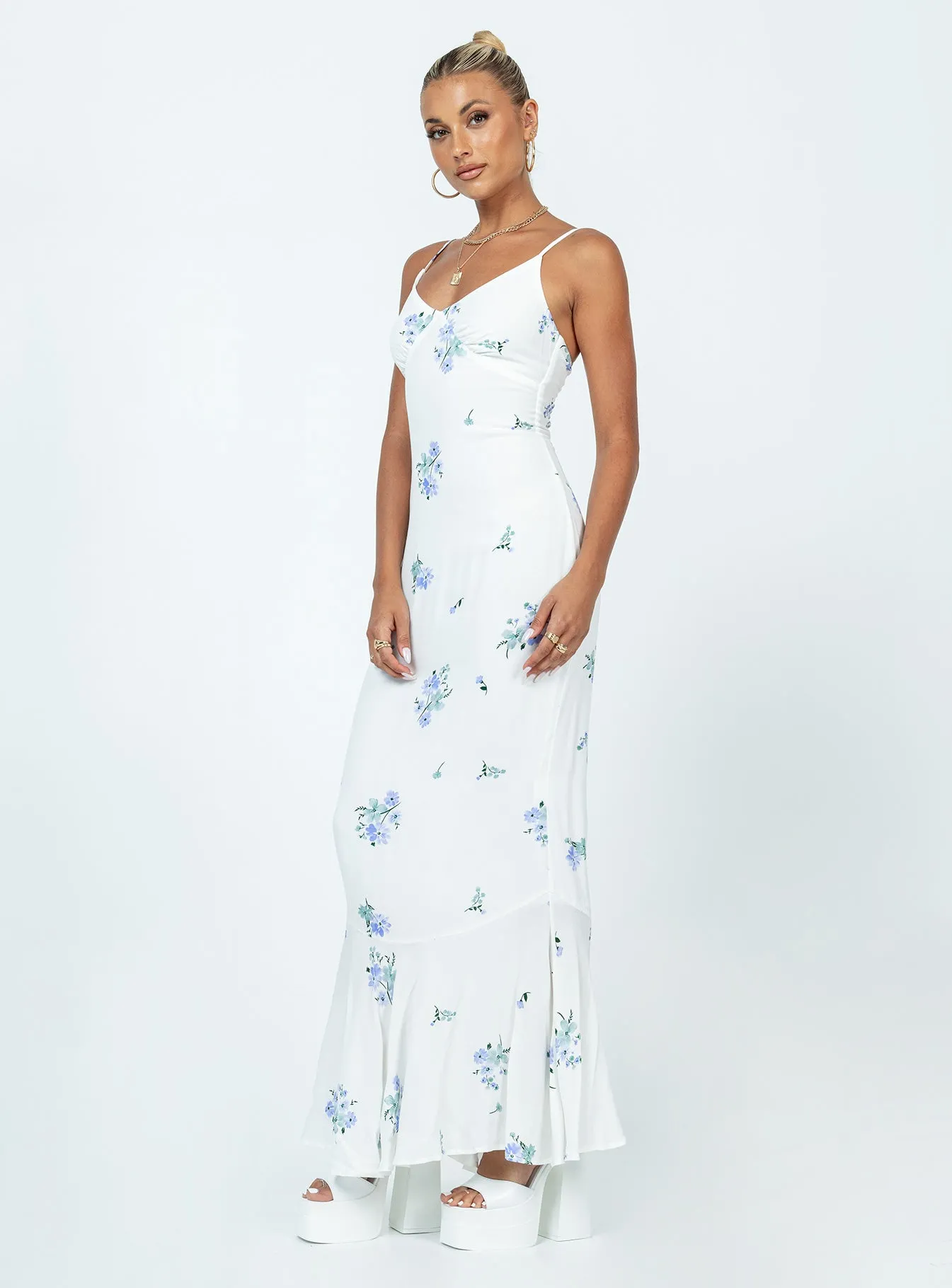 Date night Sing Along Maxi Dress White / Blue