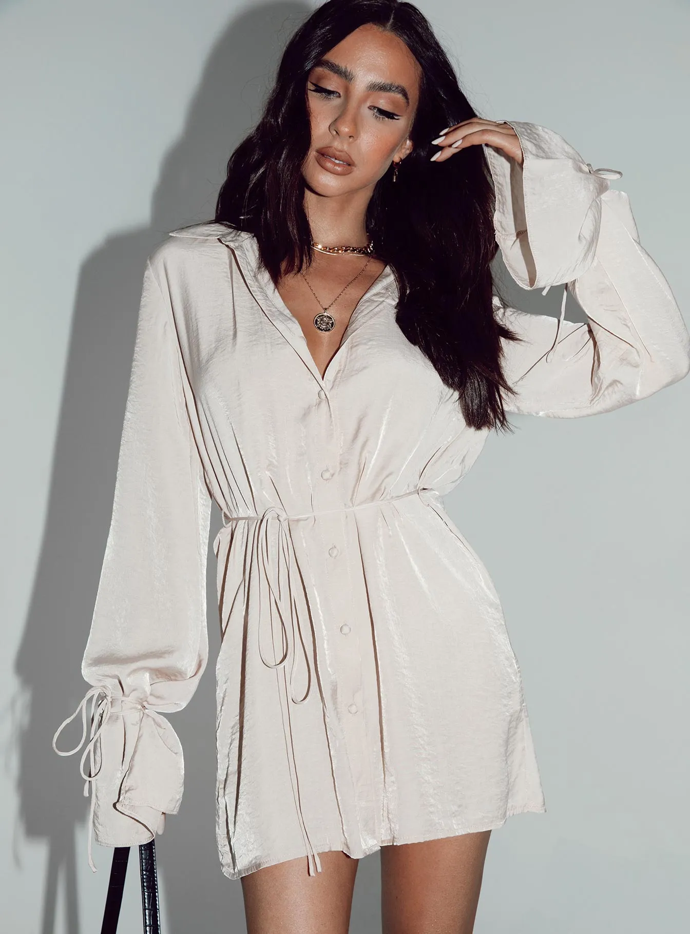 Bright Petal Tactile Feel Forbidden Mini Dress Beige