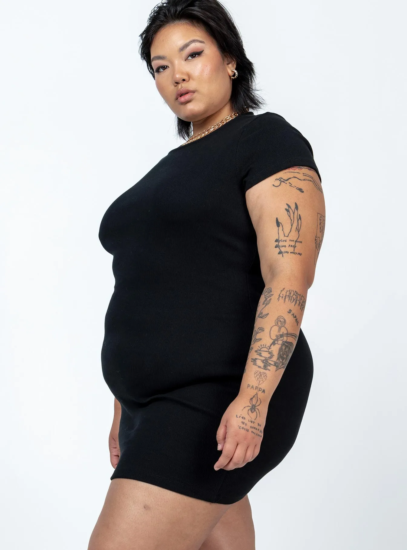 Smart Edge Linen Soft Classic Mini Dress Black Curve