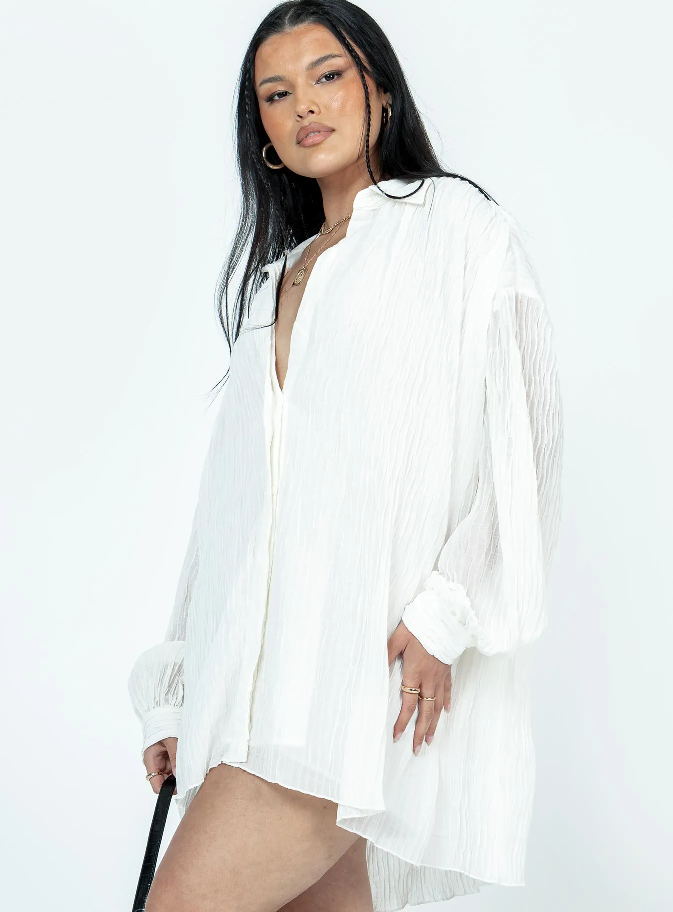 Tune In Shirt Dress White Mid Fit Must-have