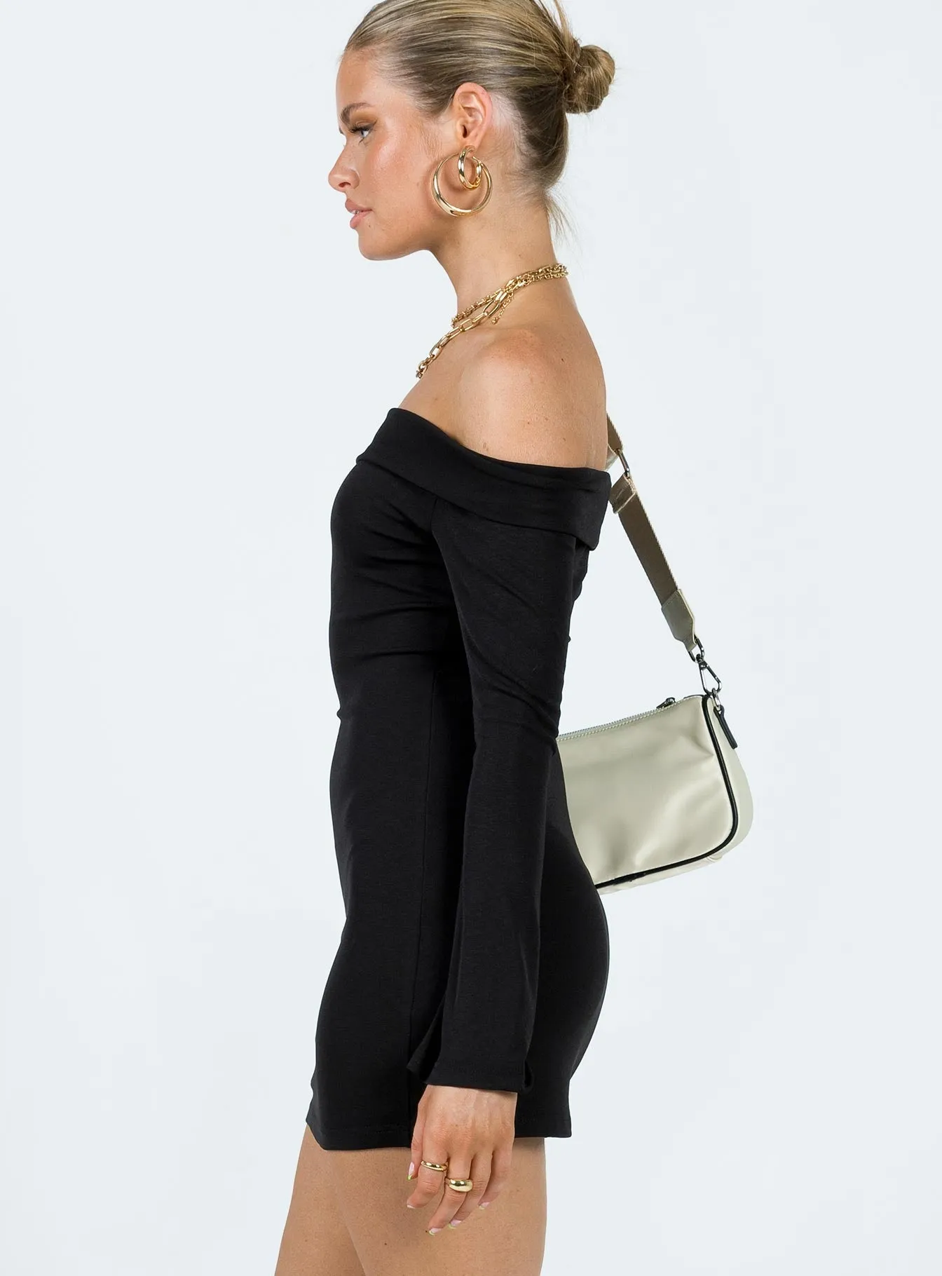 Subtle Drape Autumn-Season Anya Mini Dress Black