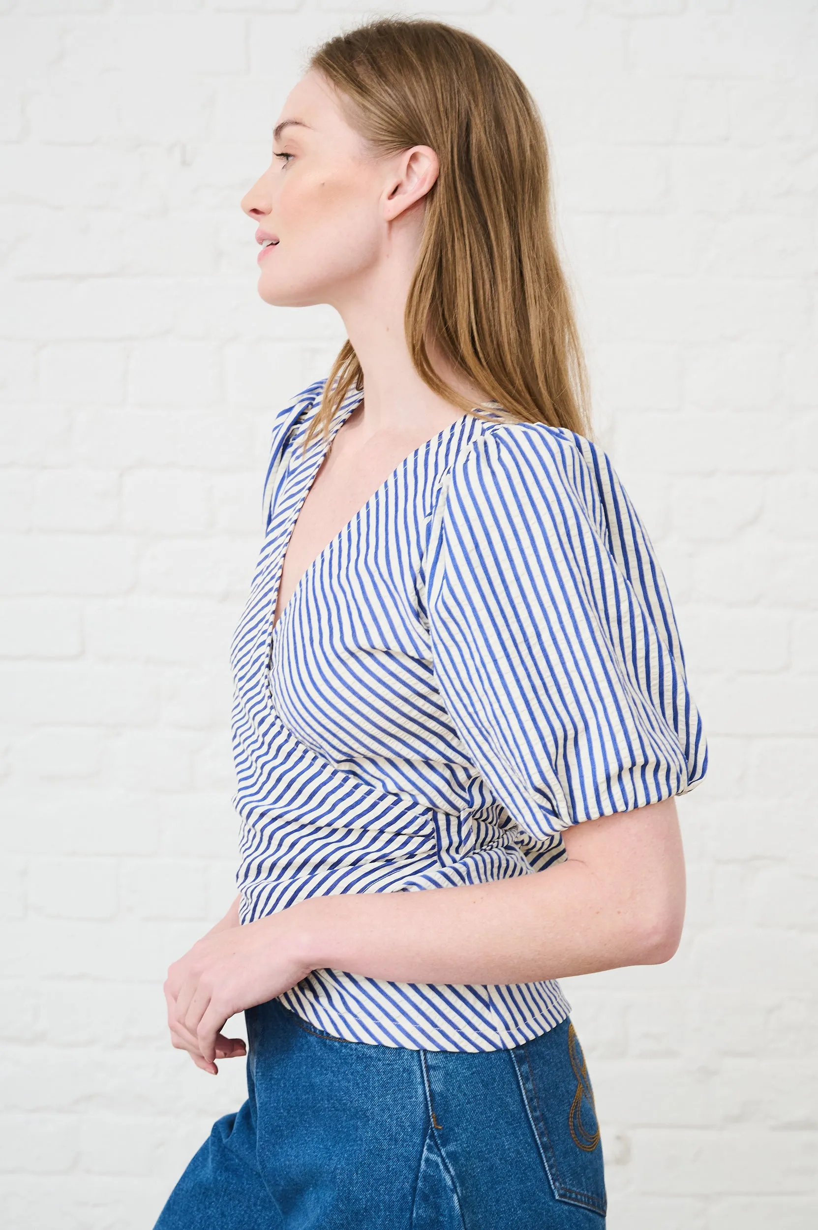 Wrap Top in Blue Stripe Daily Fashion