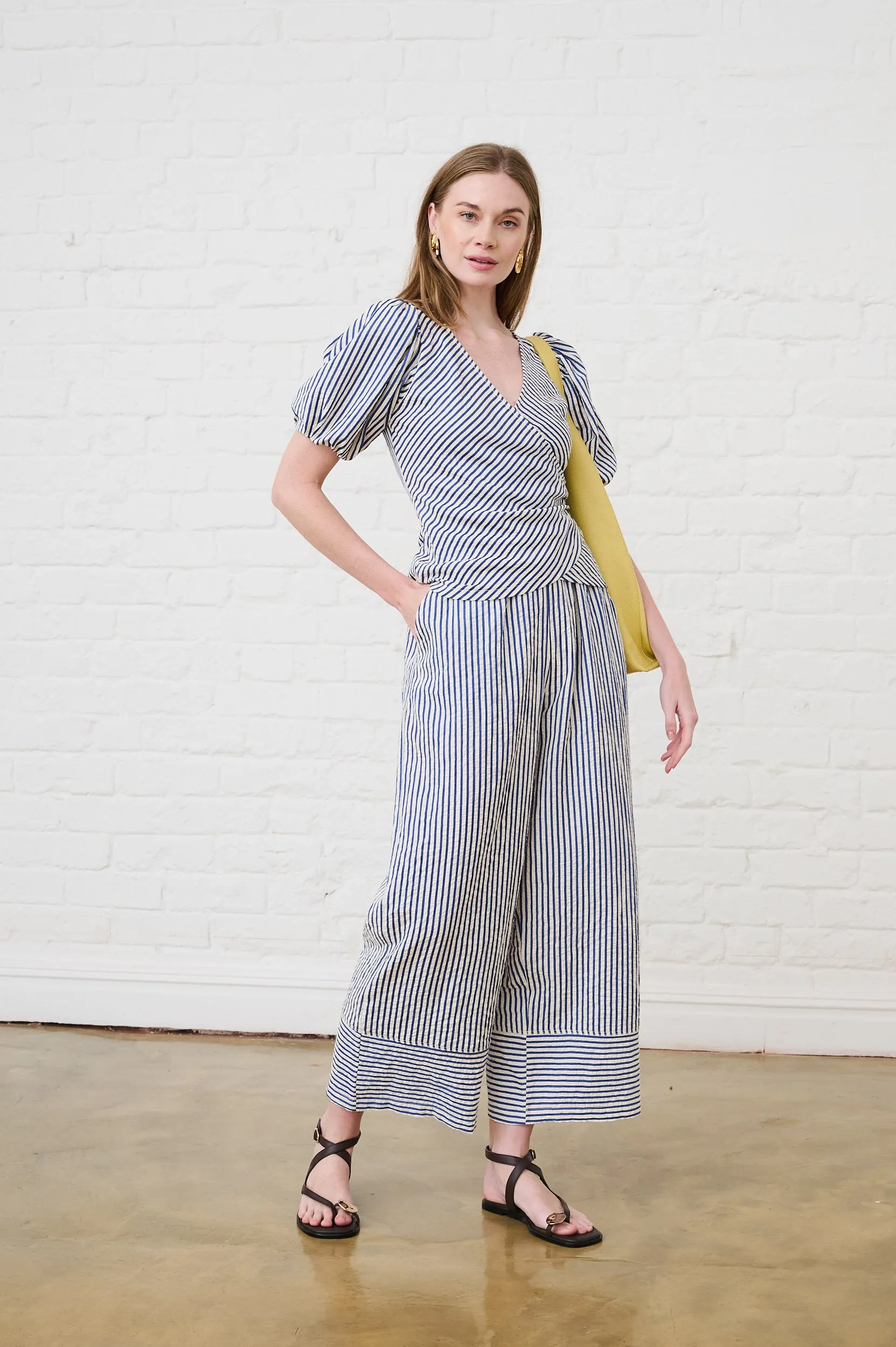 Wrap Top in Blue Stripe Breathable Comfort Wear