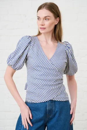 Essential Casual Wrap Top in Blue Stripe