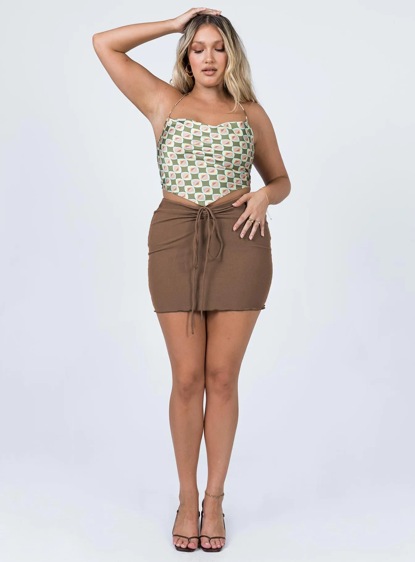 Clean Fit ribbed texture Leandra Mini Skirt Brown