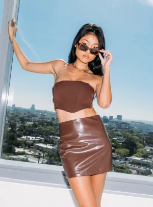 Kaina Mini Skirt Brown Fold Over Detail