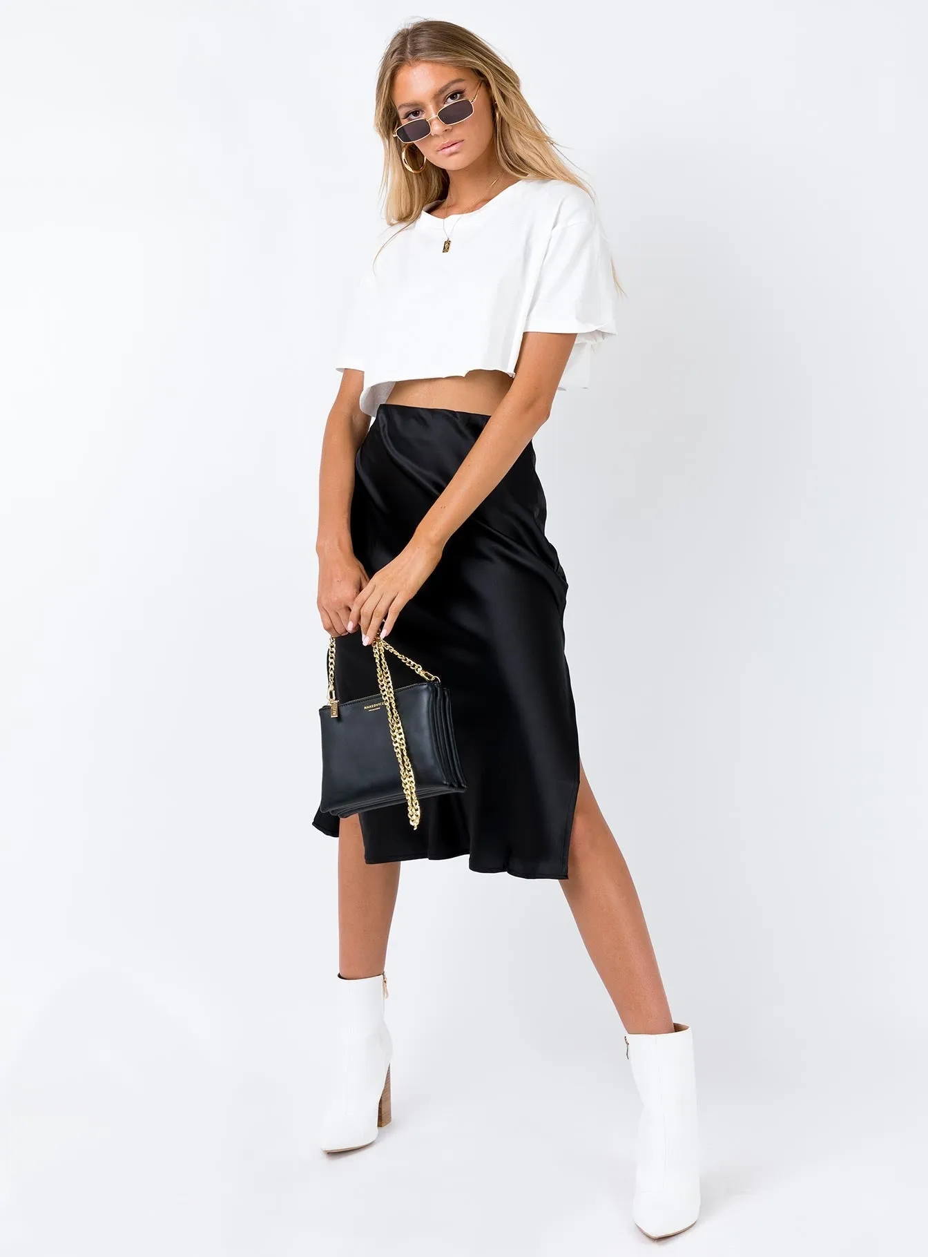Timeless Wear Delicate Texture Cleo Lavoe Midi Skirt Black