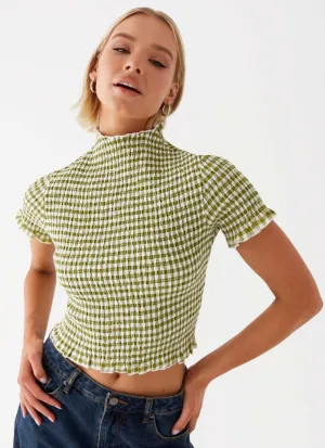 Cleo Tee - Khaki Gingham Temperature Regulating Fabric Street Trendy