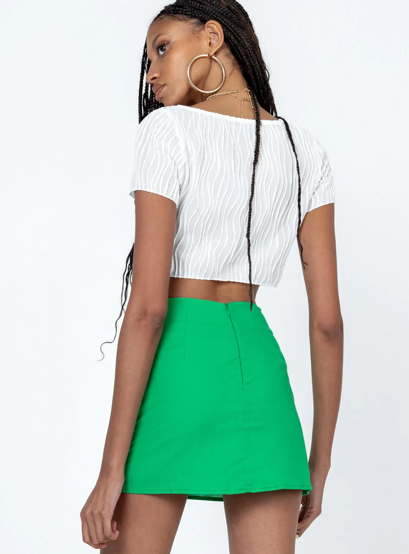 Kariss Mini Skirt Green Semi Sheer Crisp Details