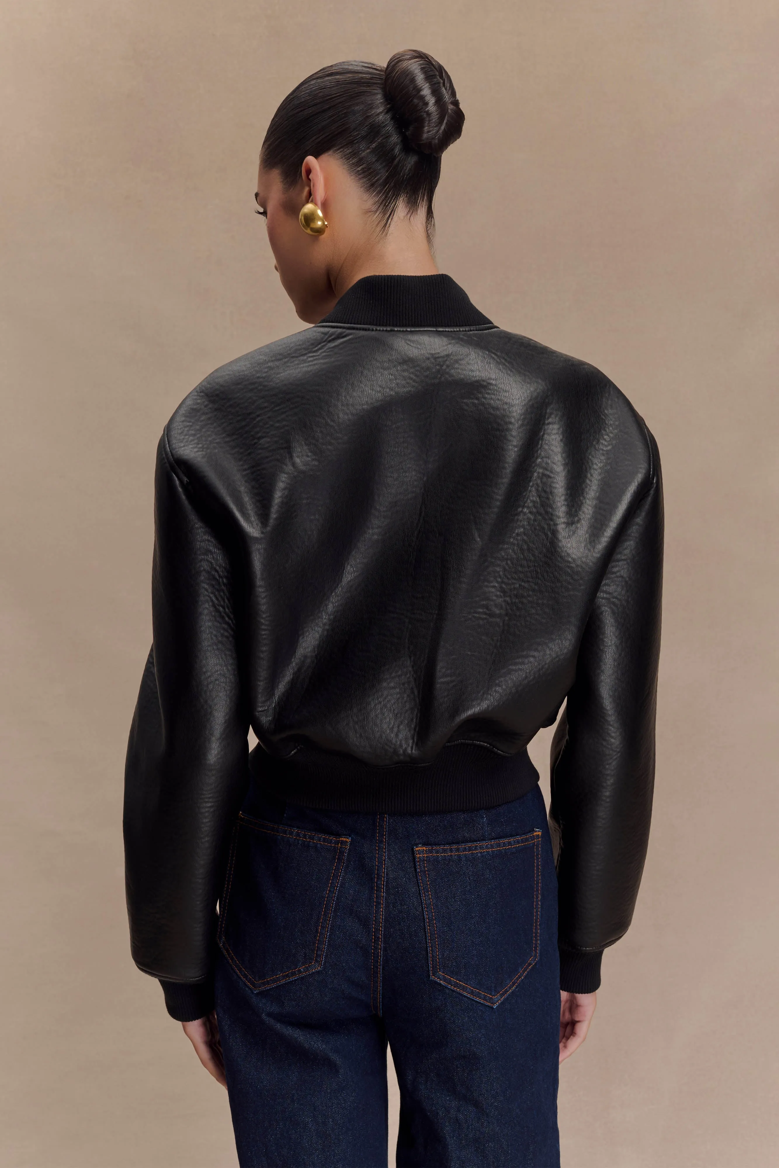ContouredShoulderFit Codi Faux Leather Bomber Jacket - Black