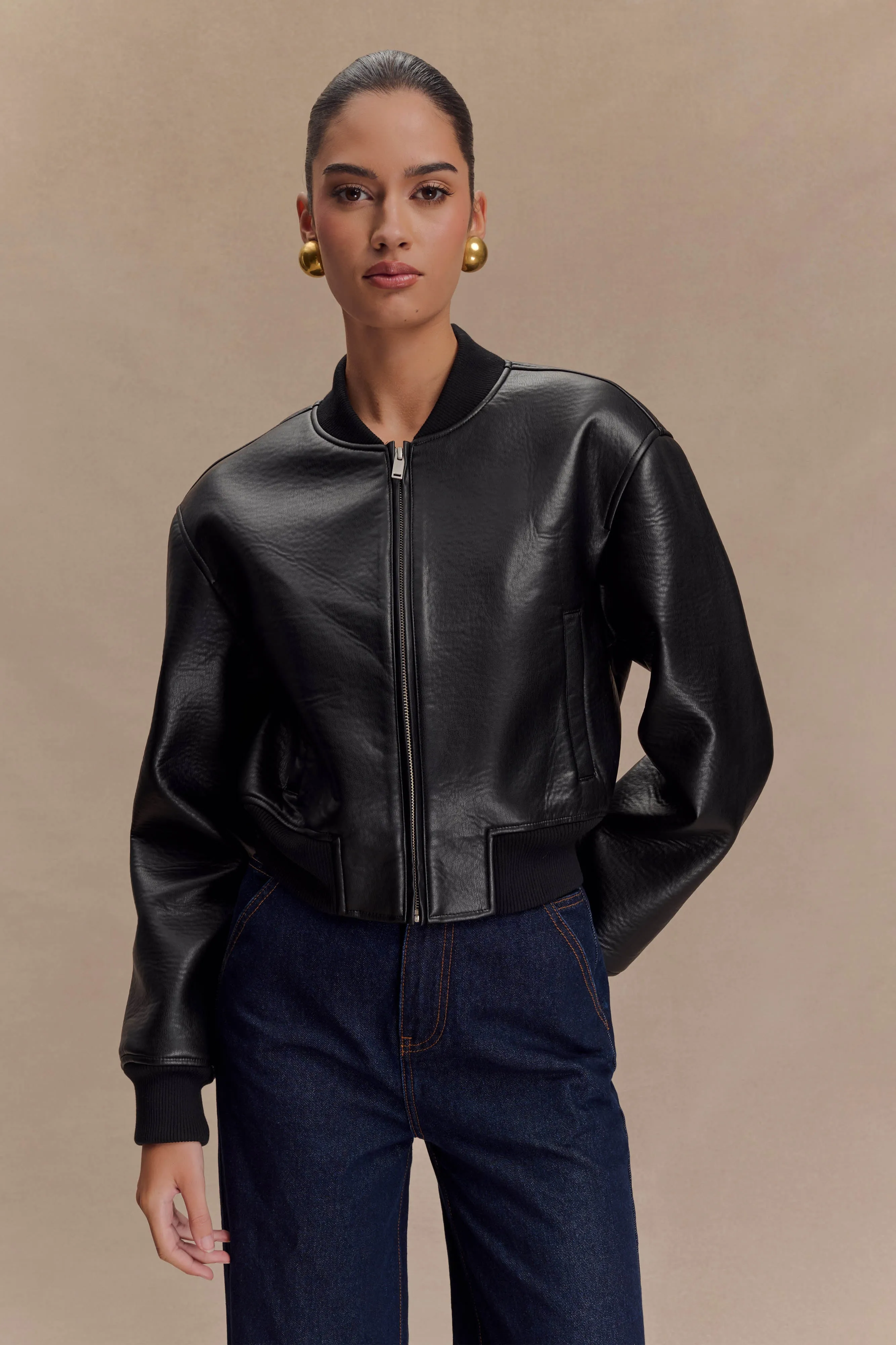 Codi Faux Leather Bomber Jacket - Black Seam Sealed Technology