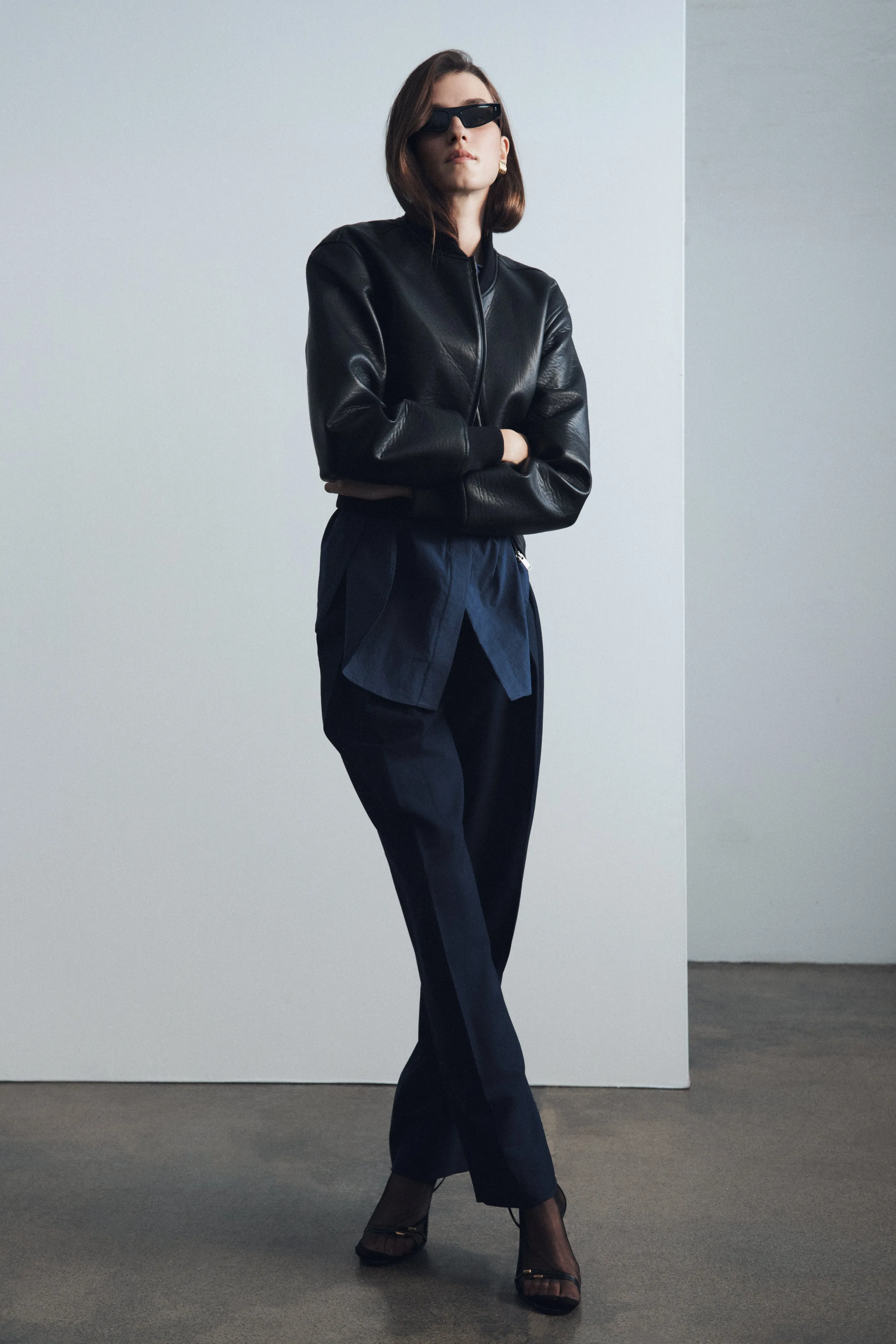 Clean Minimal Look Codi Faux Leather Bomber Jacket - Black