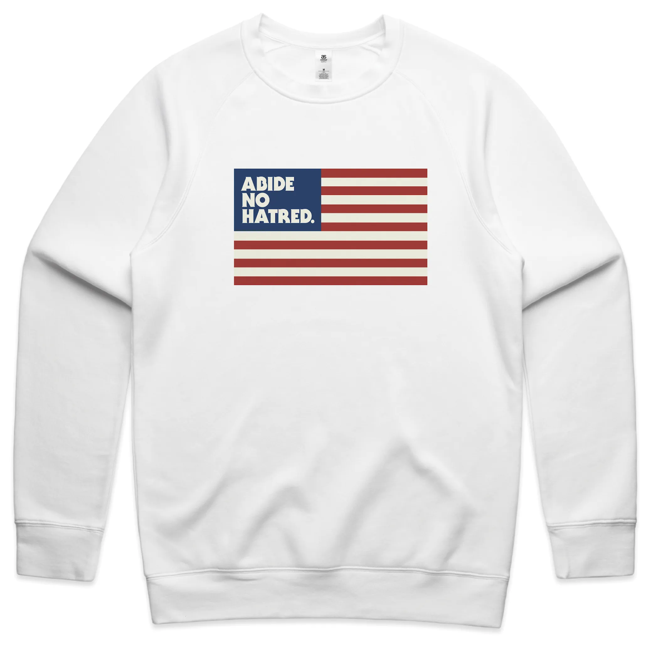 duck cloth Bow Accents Abide No Hatred American Flag Sweatshirt (White)