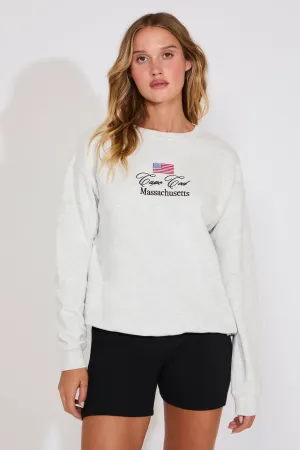 belt accents Timeless Chic CAPE COD EMBROIDERED CREW NECK SWEATSHIRT