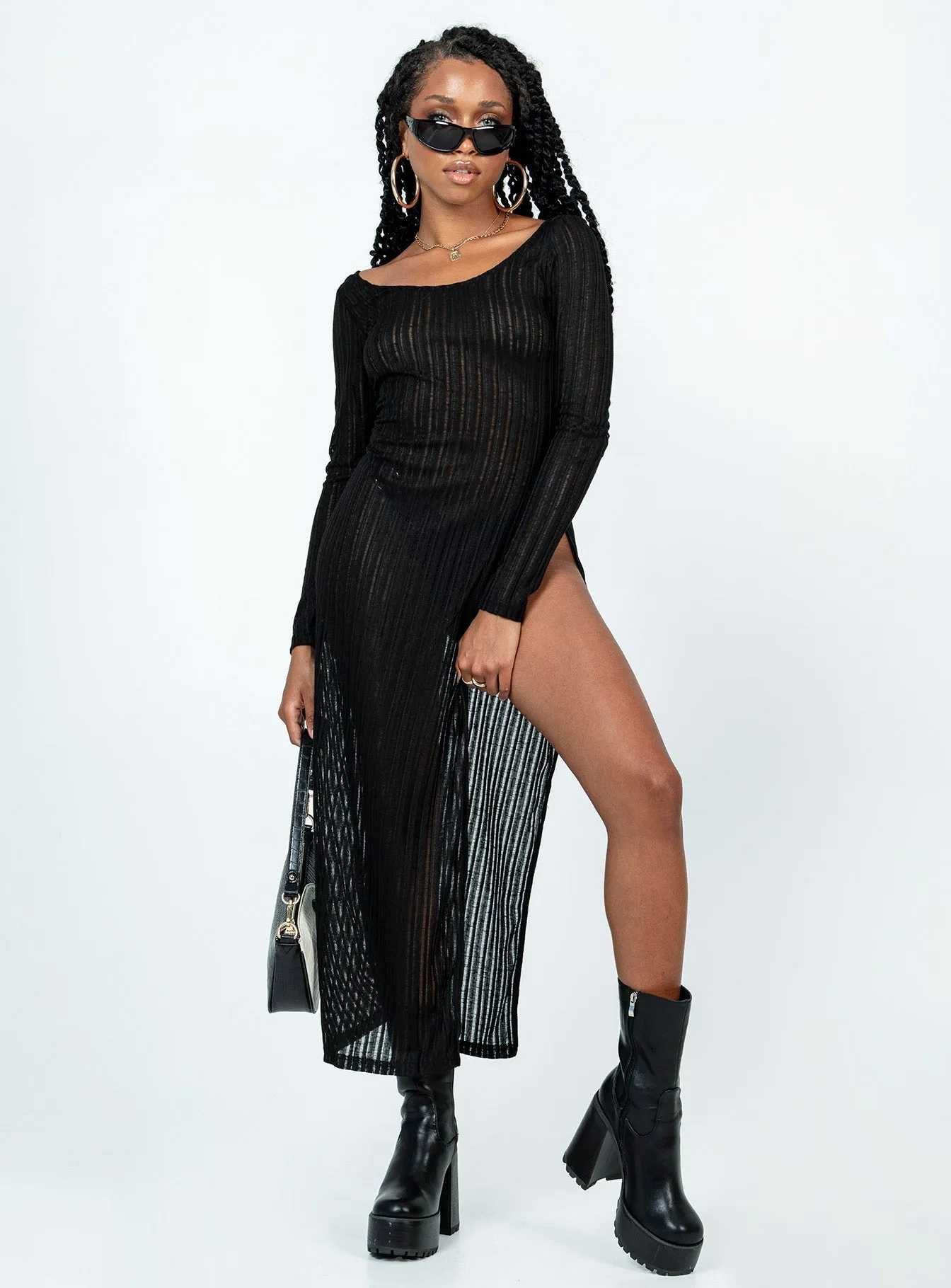 Trendy Silhouette Coltan Long Sleeve Maxi Dress Black