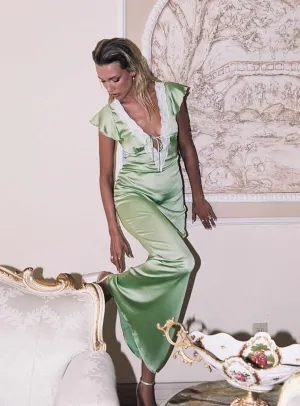 Armas Lace Trim Maxi Dress Green Water-resistant