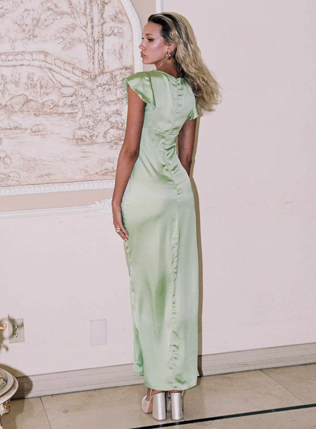 Influencer-Approved Armas Lace Trim Maxi Dress Green