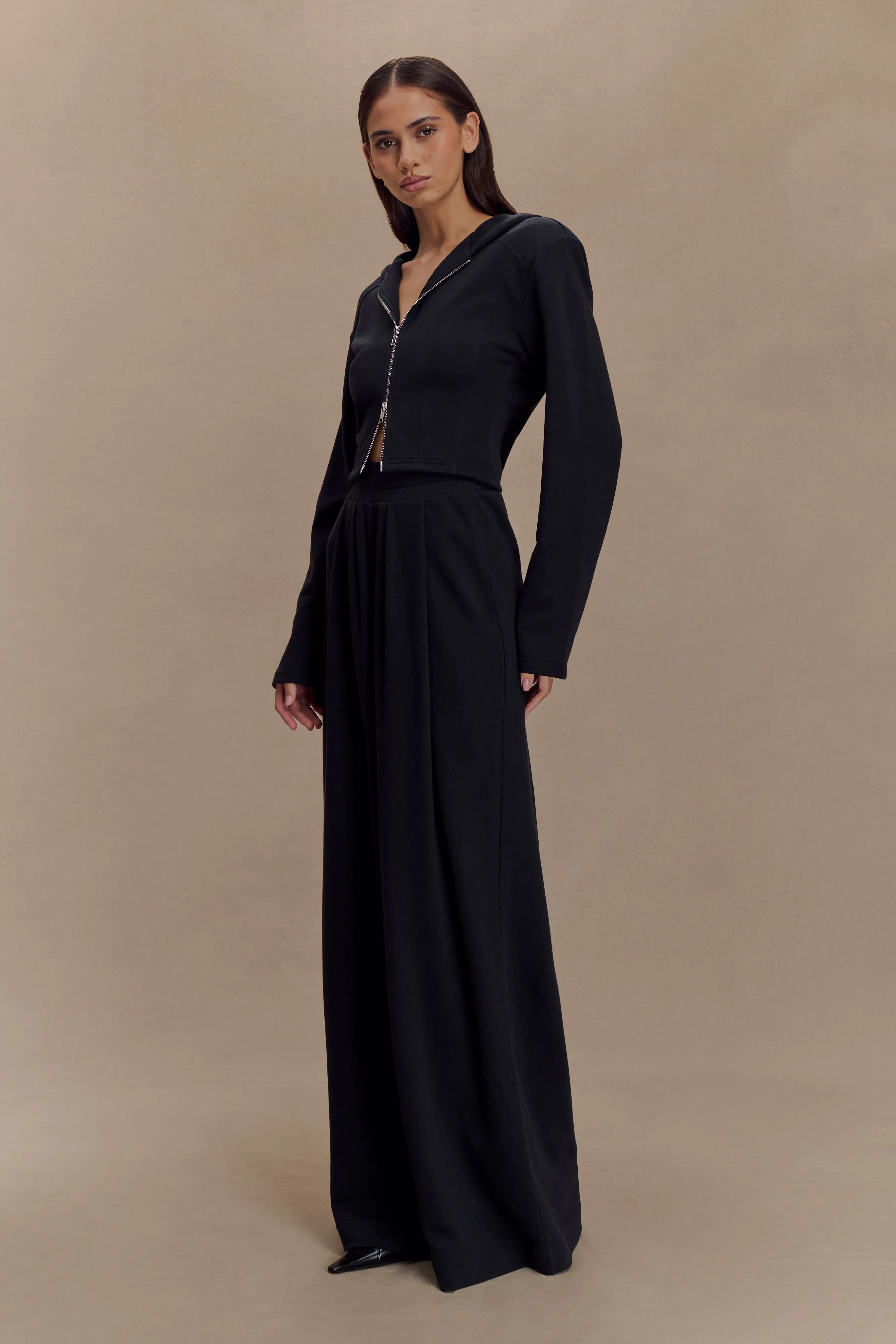 Street Comfort Roll-up style Aspen Gathered Wide Leg Jogger - Black