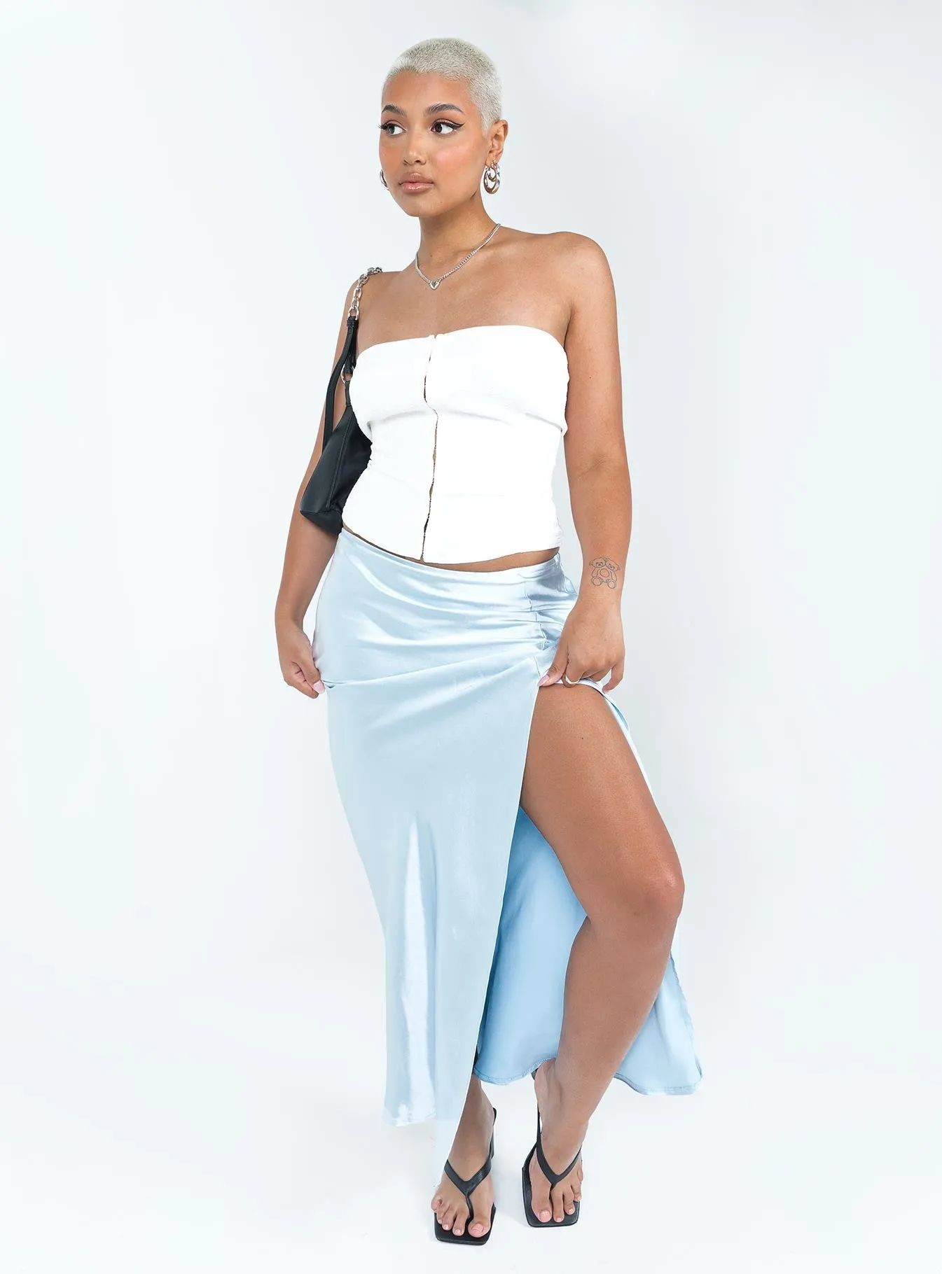 Don't Belong Maxi Skirt Blue Wrinkle Resistant Finish