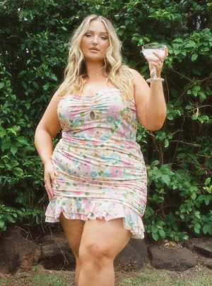 Adore You Strapless Ruffle Mini Dress Yellow Multi Curve Evening-Wear