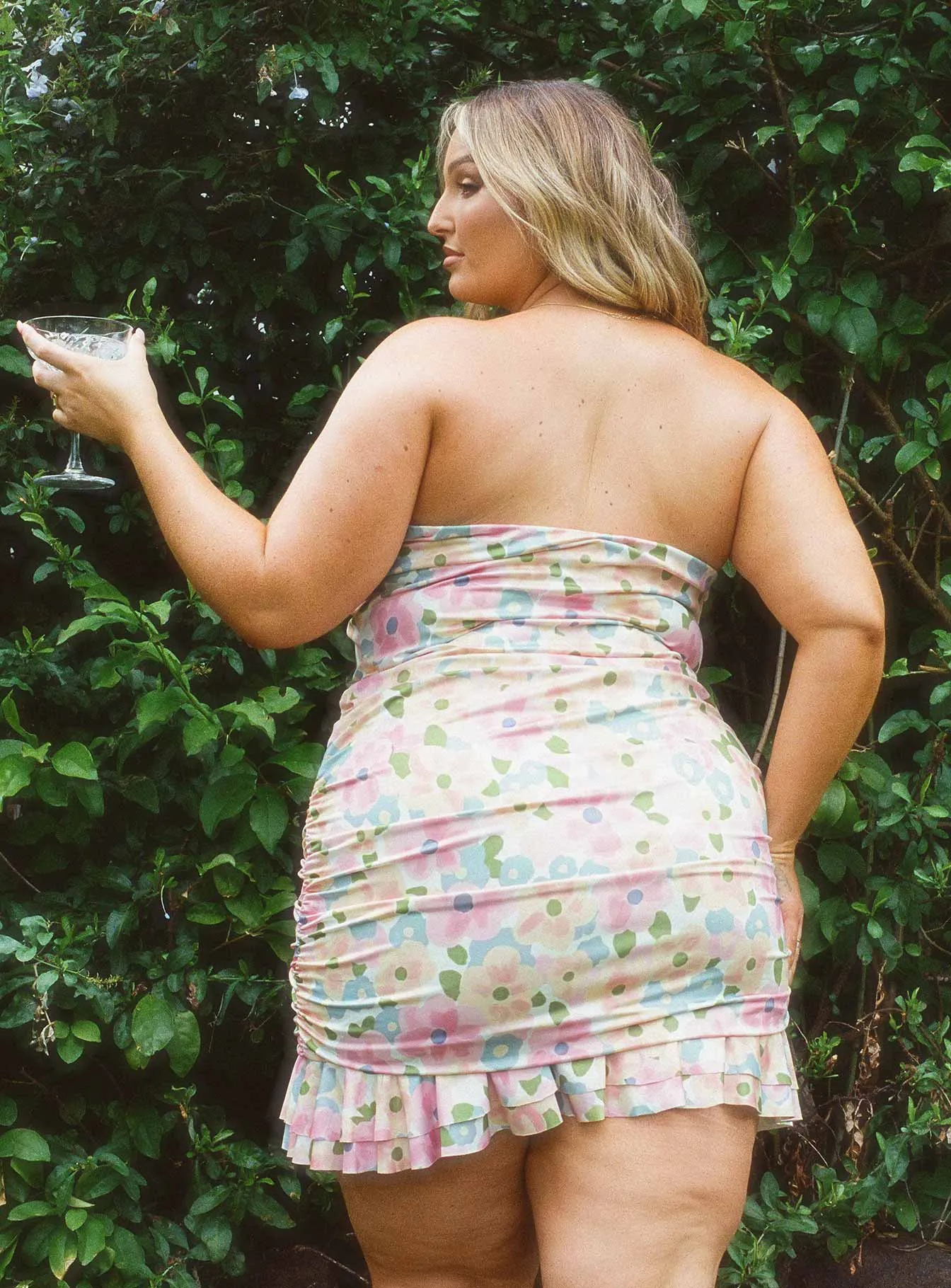 Adore You Strapless Ruffle Mini Dress Yellow Multi Curve Easy Wrap