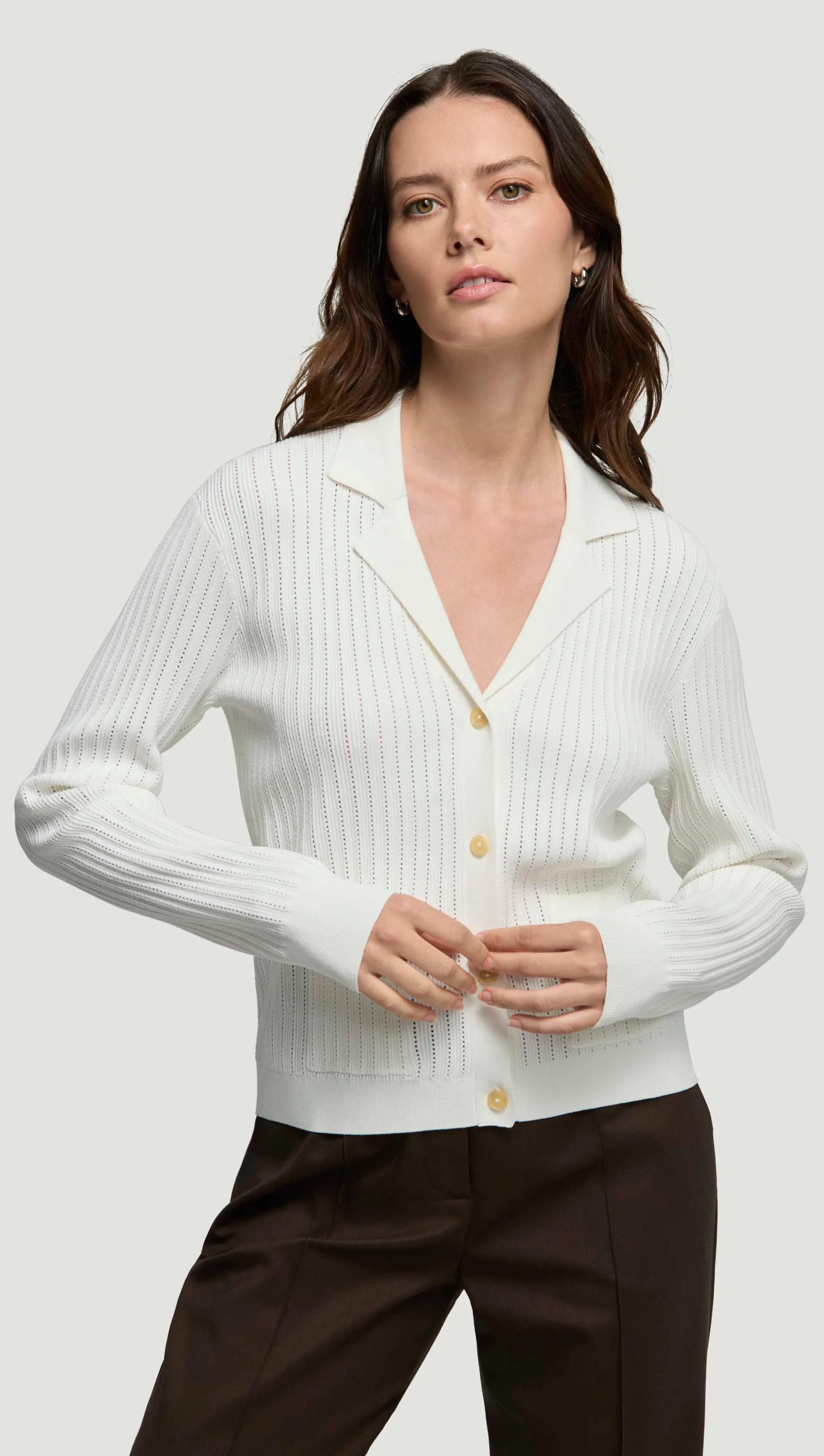 Antibacterial Treatment Collared Cardigan in Viscose Blend | Ivory