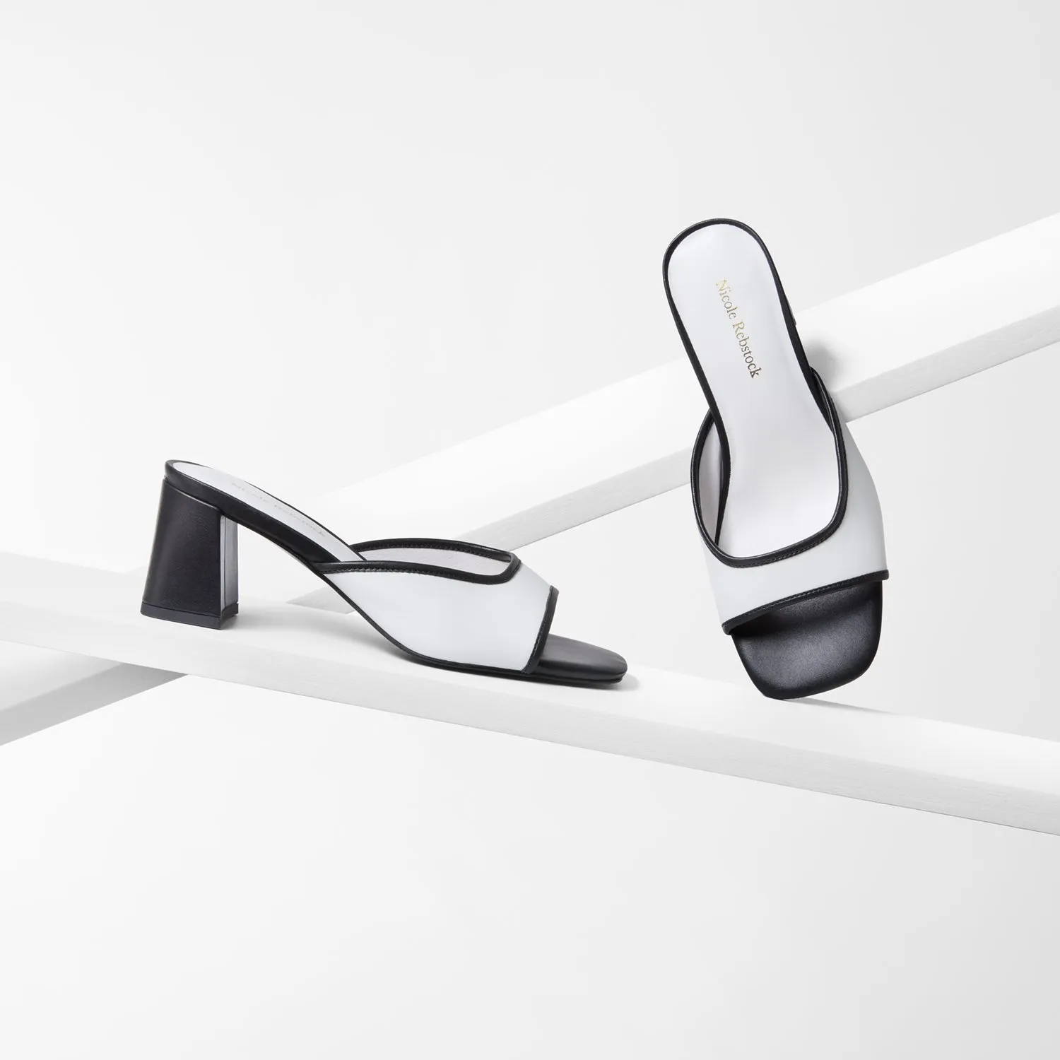 Connie Sandal Heel | White/Black Leather Comfortable Foot Feel