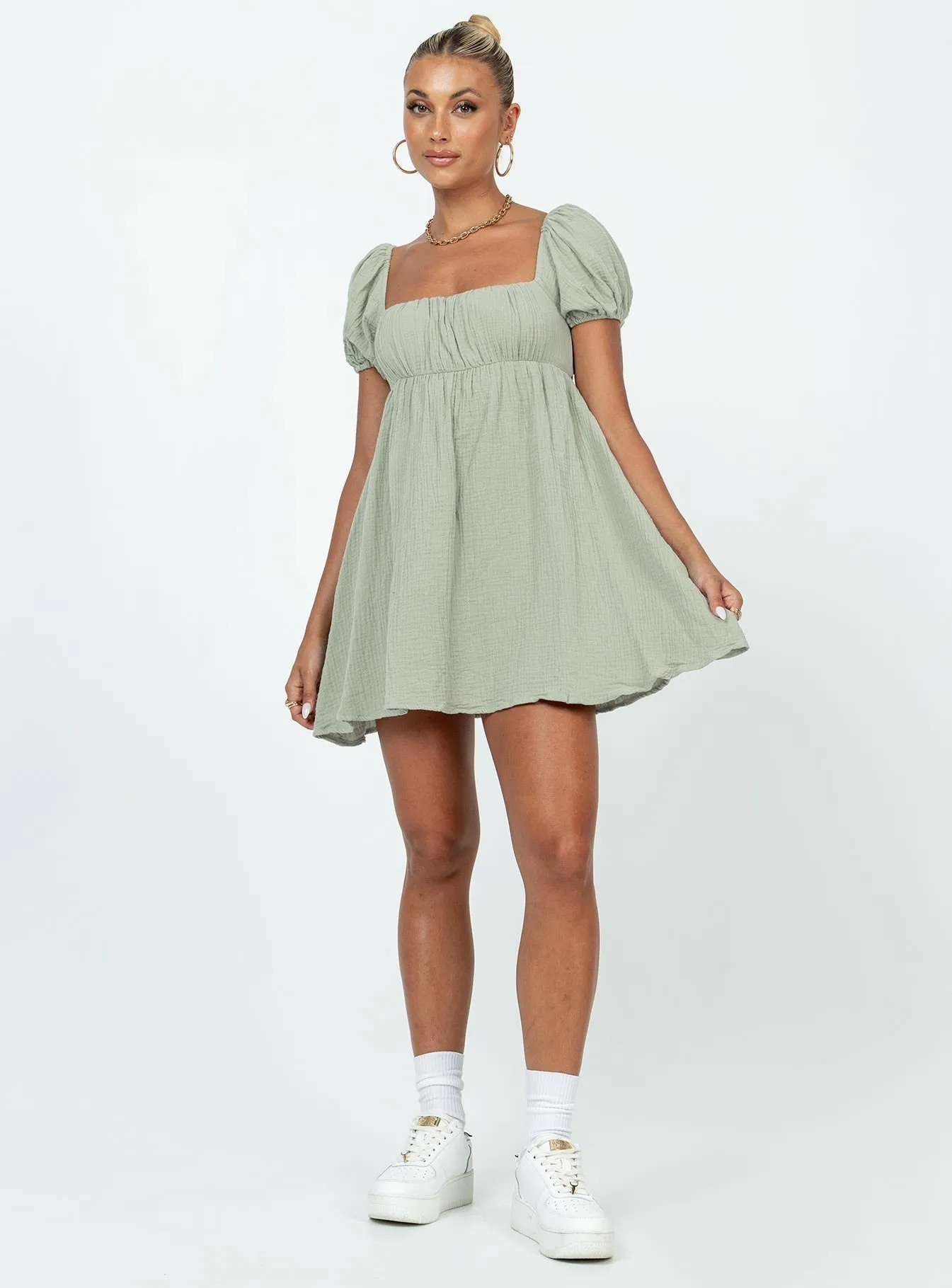 Let's Dance Mini Dress Sage Satin Finish