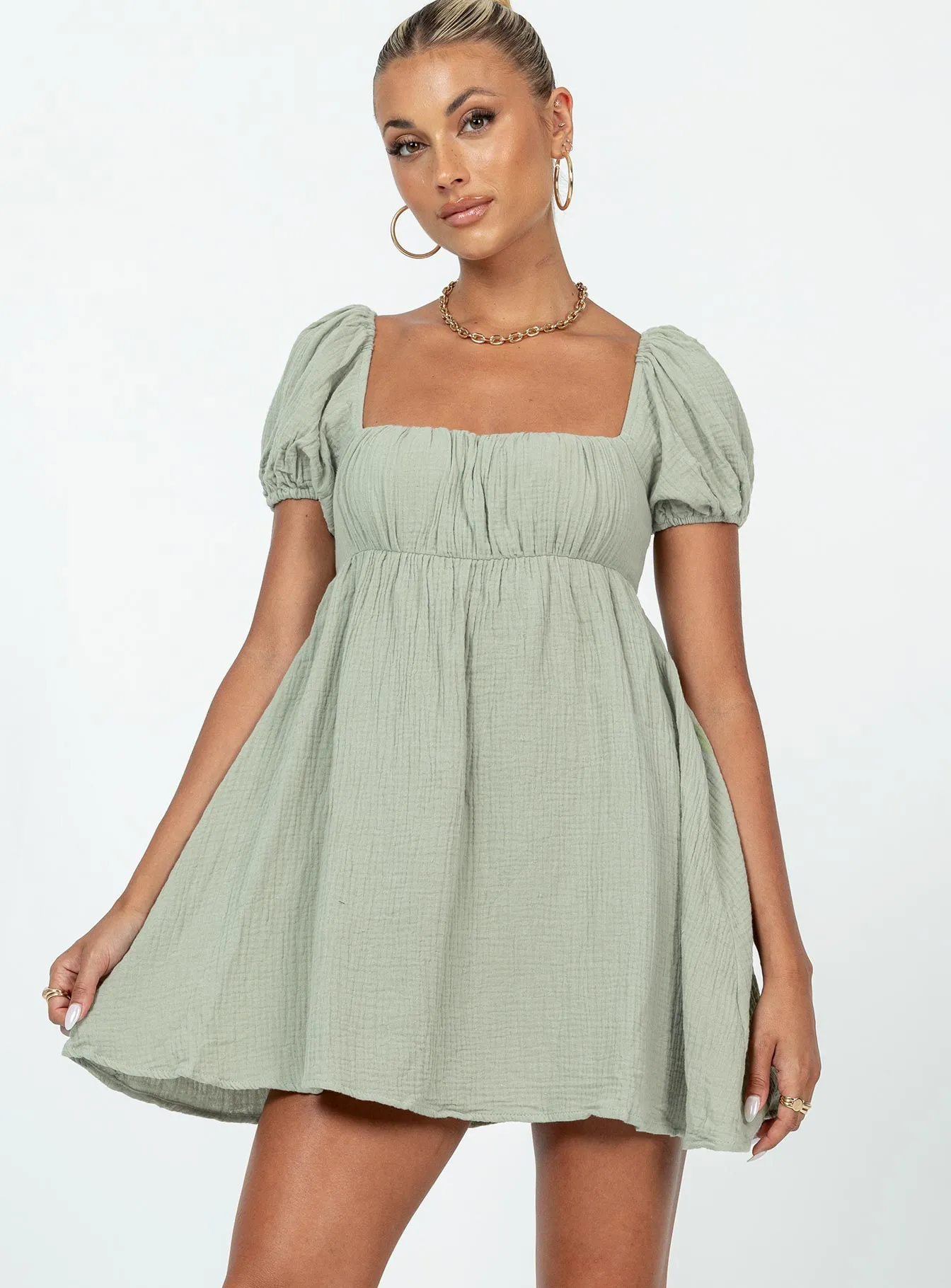 Let's Dance Mini Dress Sage Coffee Break Chill Style