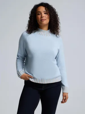Contrast Stitch Mock Neck Sweater Non Irritating Edging Cold Warmth