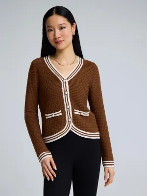 Contrast Trim V-Neck Ribbed Cardigan All Time