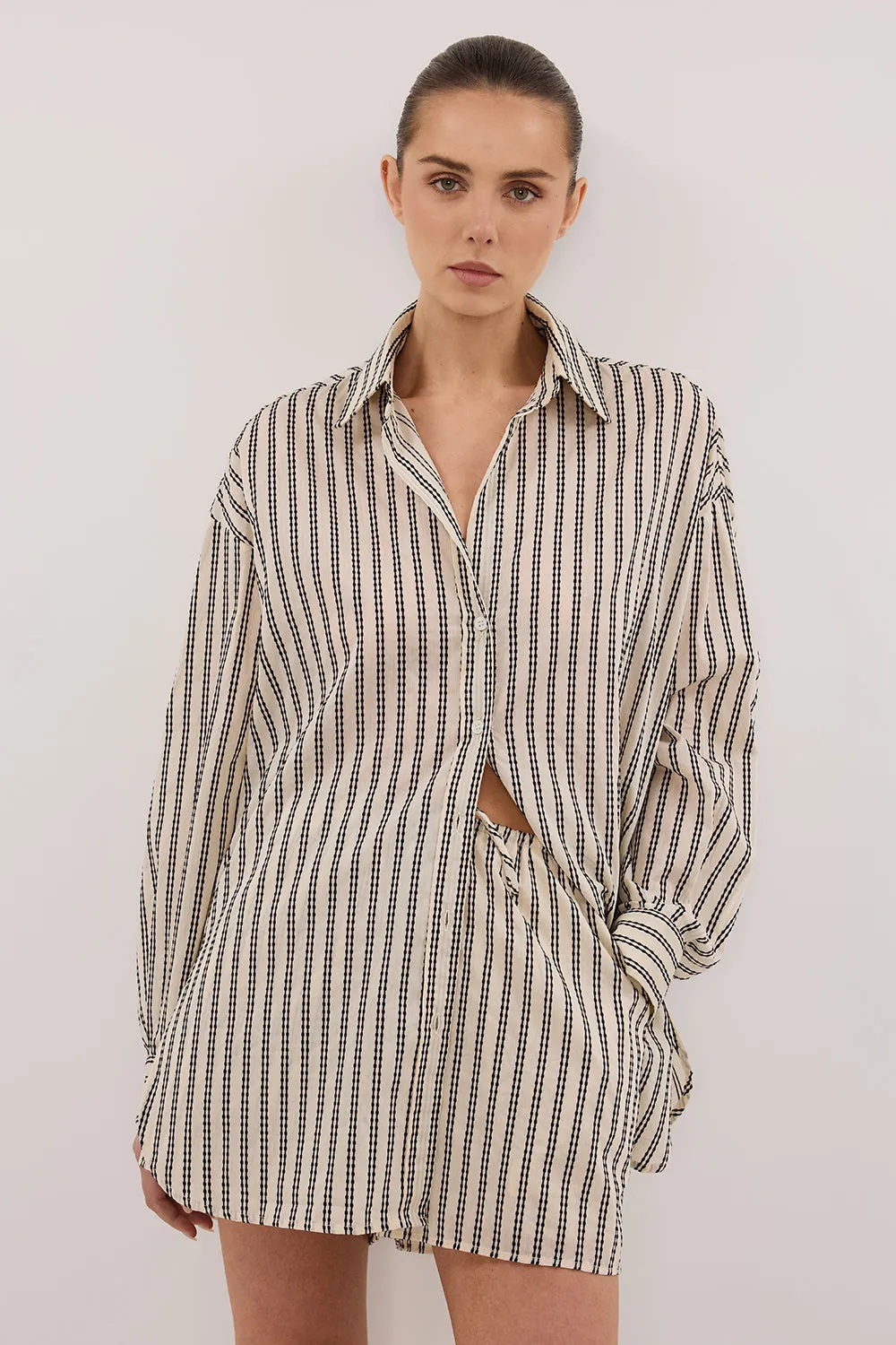 ELLIE CREAM OVERSIZED LONG SLEEVE STRIPE SHIRT Fun and Playful