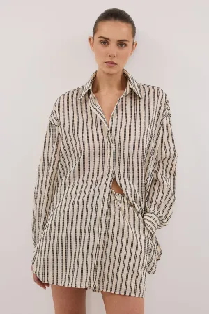 Minimalist Stitching Active Wear Fit ELLIE CREAM OVERSIZED LONG SLEEVE STRIPE SHIRT
