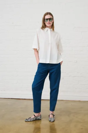 polo neck Cotton Boxy Shirt in White